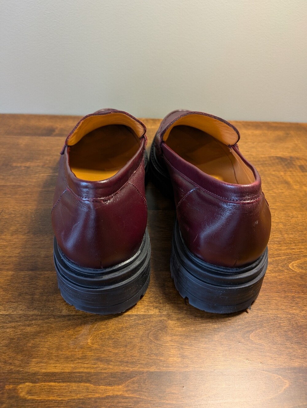 Sézane Albane Loafers Glossy Burgundy Leather Thick Lug Sole Shoes EU 39 US 8 - Picture 8 of 16